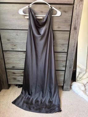 Aritzia Satin Cowl Neck Midi Dress in Brown